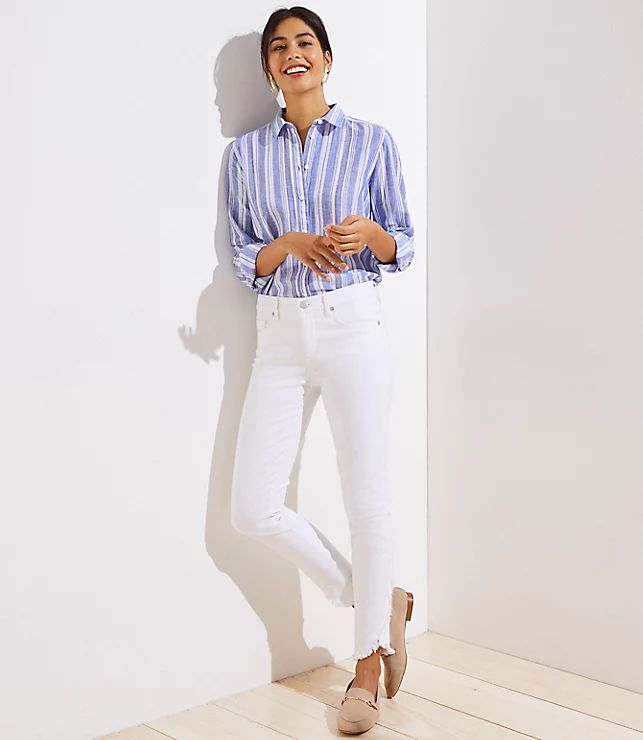 Modern Wrap Cuff Slim Pocket Skinny Jeans in White | LOFT