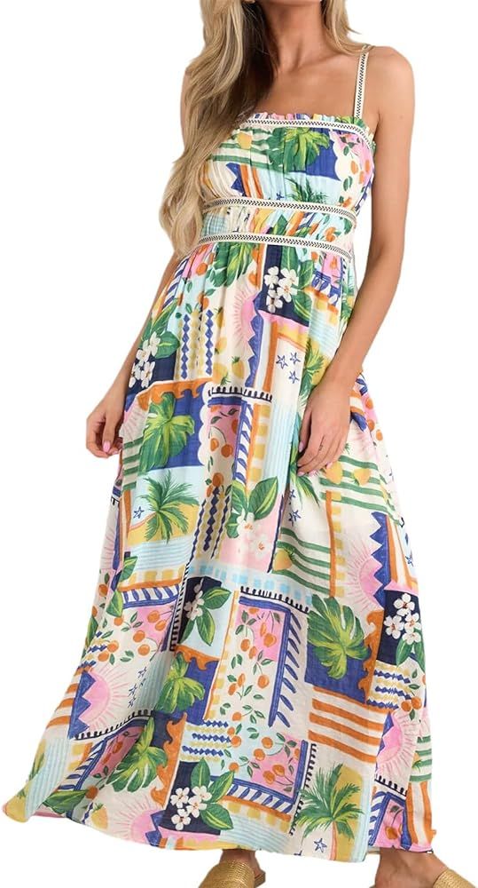 Tangduner Summer Dresses for Women 2024 Flowy Boho Maxi Dress Floral Print Sleeveless Sundress Ru... | Amazon (US)