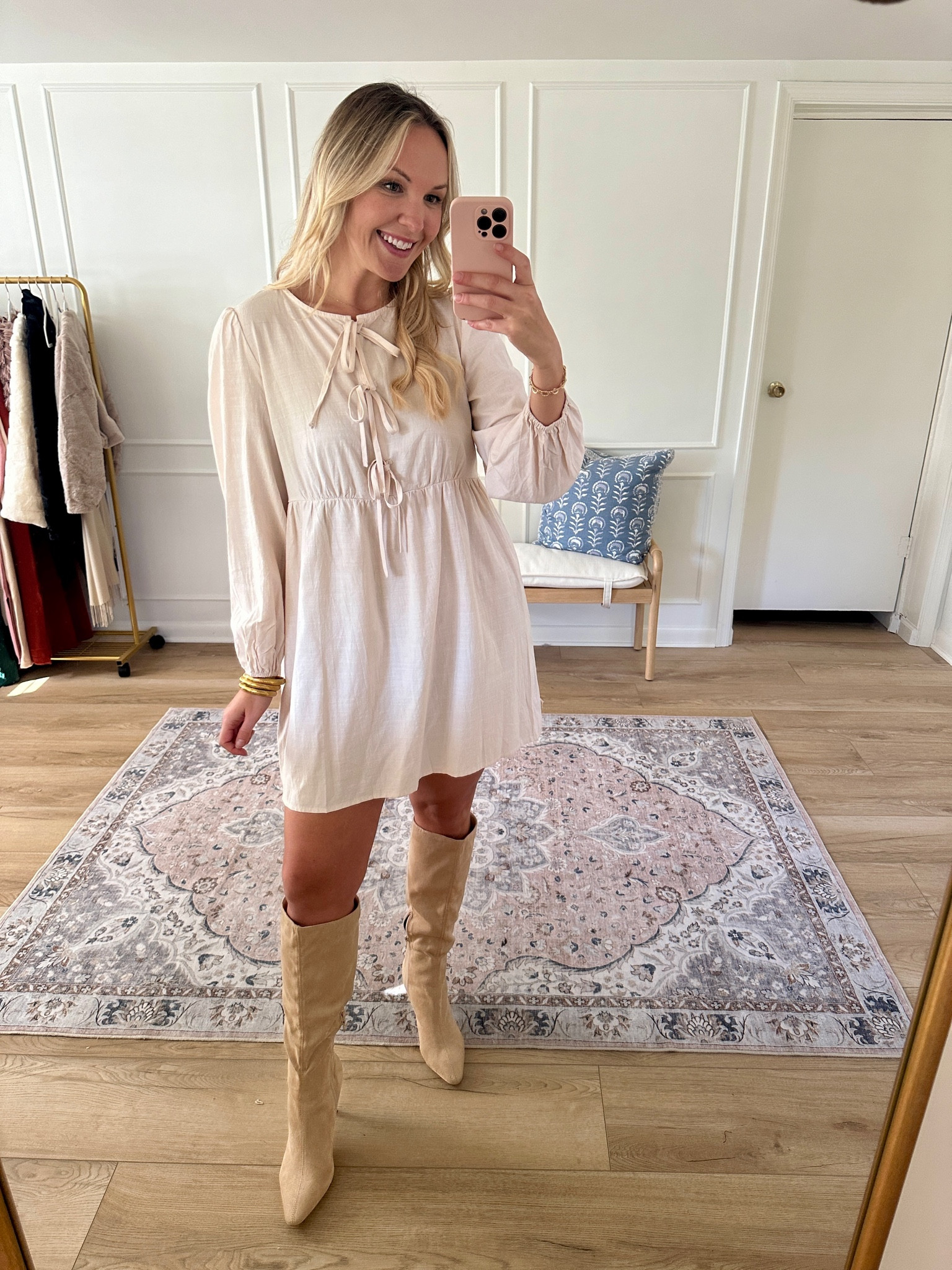 Bow mini dress - date night outfit - family photos dress - wearing a med 

#LTKSeasonal #LTKMidsize #LTKStyleTip