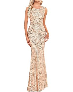 Glitter Formal Dresses Long Evening Gowns Bodycon Mermaid Sparkly Sequin Boat Neck Cocktail Party... | Amazon (US)