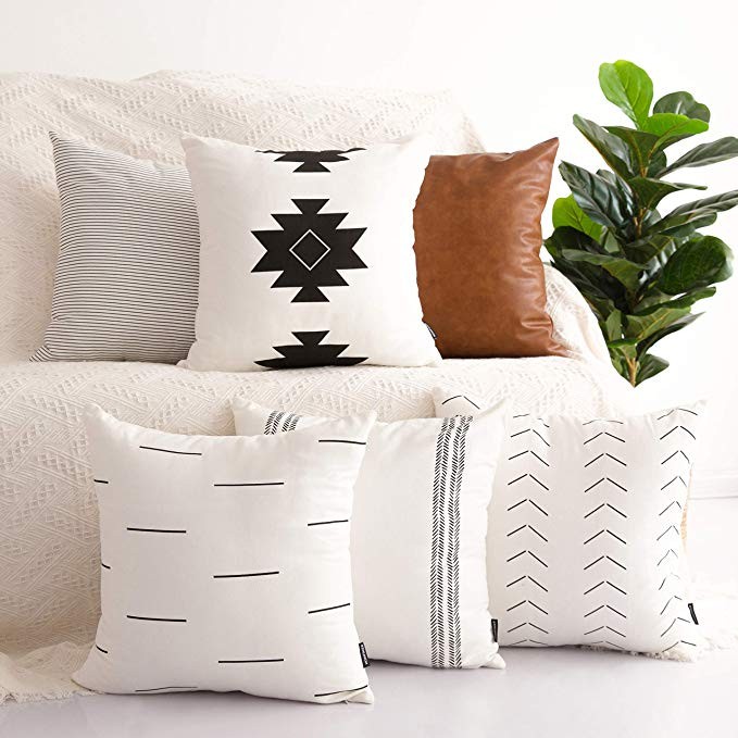 HOMFINER Decorative Throw Pillow Covers for Couch, Set of 6, 100% Cotton Modern Design Stripes Ge... | Amazon (US)
