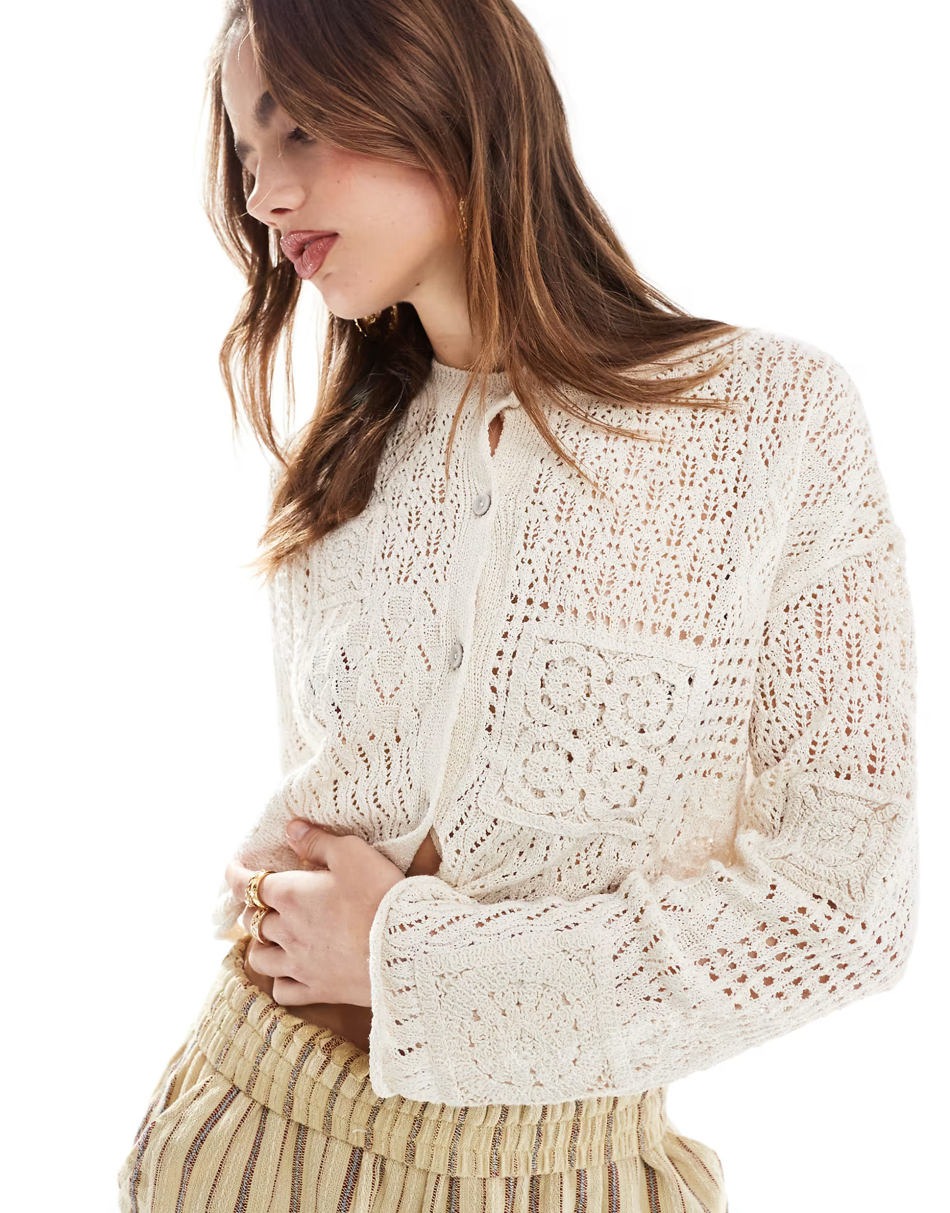 Mango crochet cardigan in white | ASOS (Global)