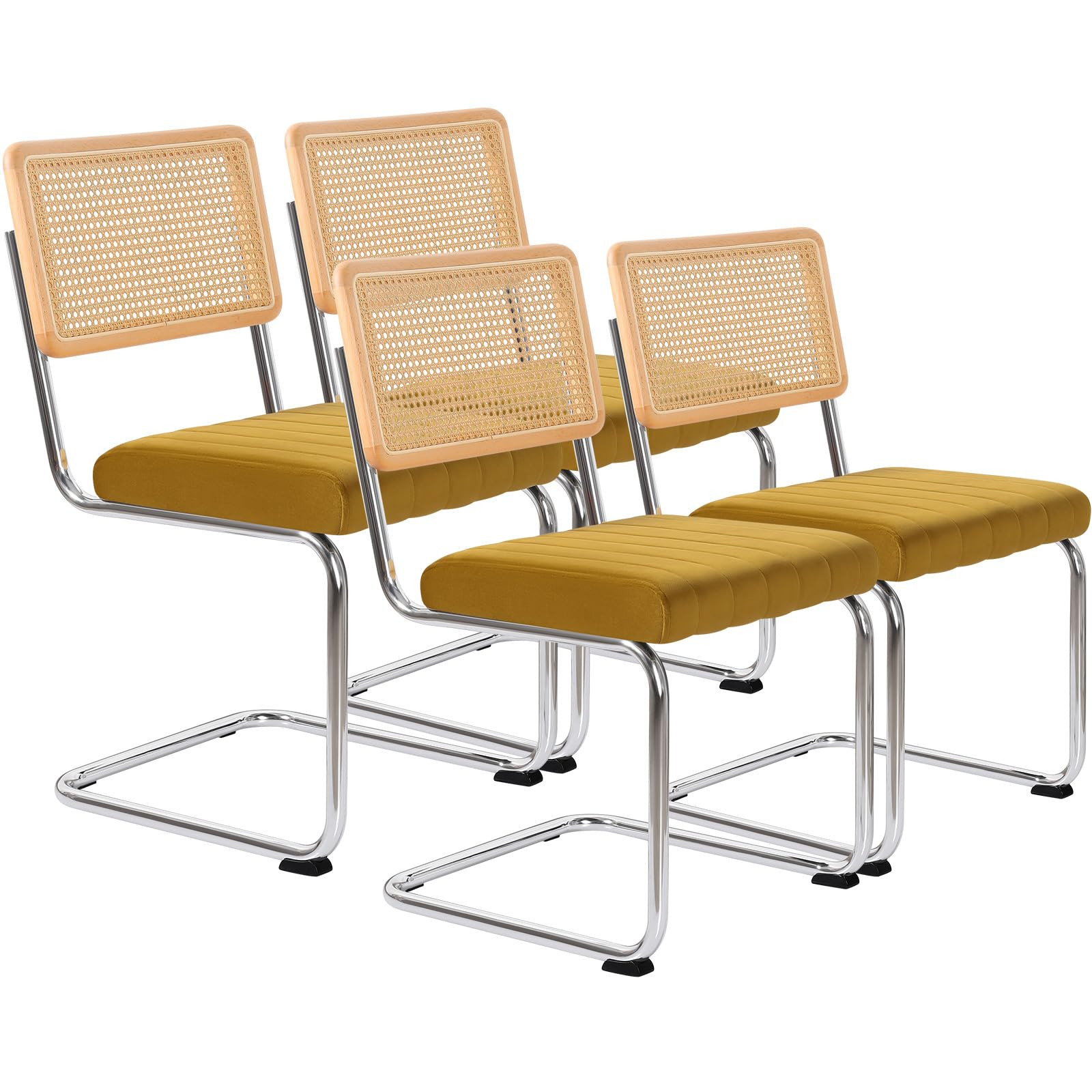 Mid Century Modern Dining Chairs Set of 4, Rattan Dining Chair with Cane Back and Metal Legs, Vel... | Amazon (US)
