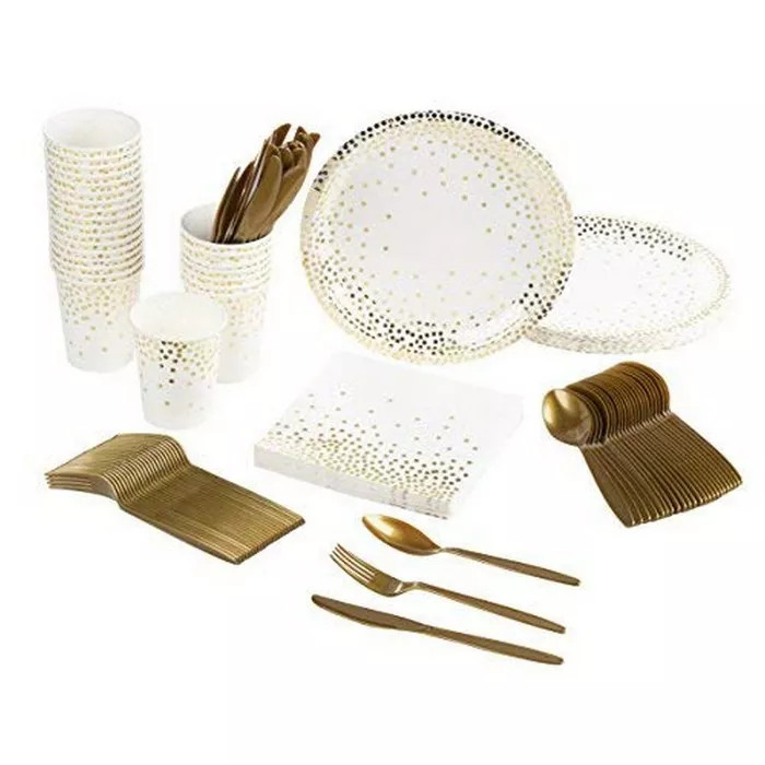 Gold Foil Party Supplies (Serves 24) Plates, Napkins, Cups, Cutlery - Polka Dots | Target