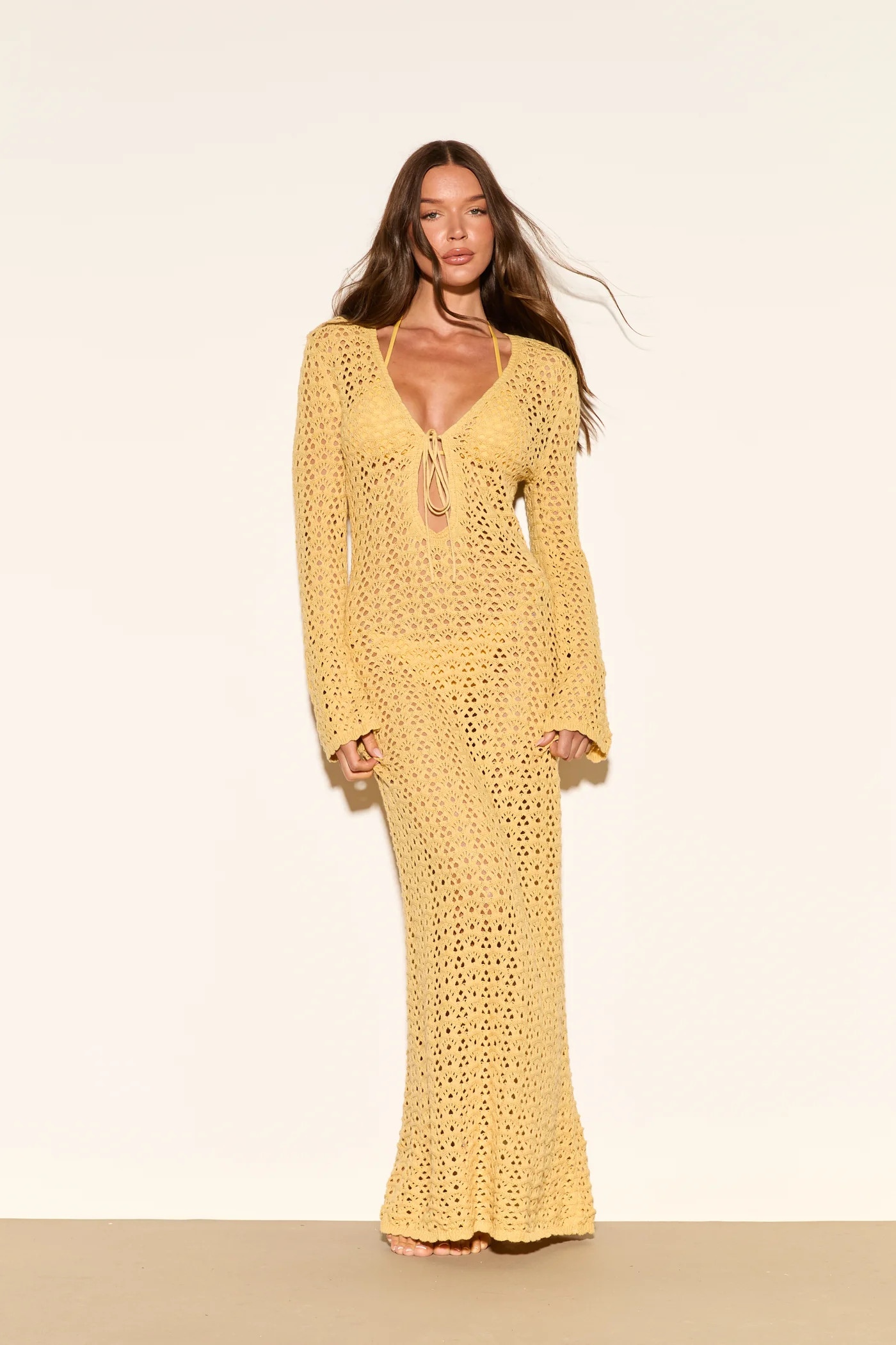 ADDISON Yellow Crochet Maxi Dress | Noughts and Kisses