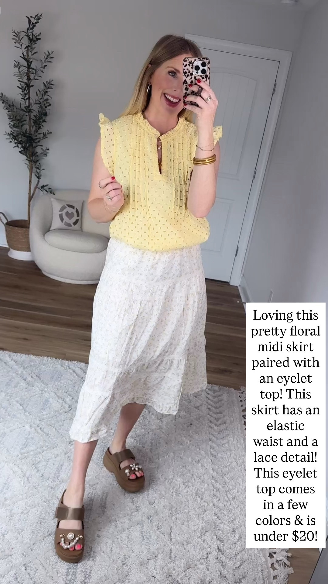 Walmart try on, eyelet top, time and tru, floral midi skirt 

#LTKWorkwear #LTKmomlife #LTKootd