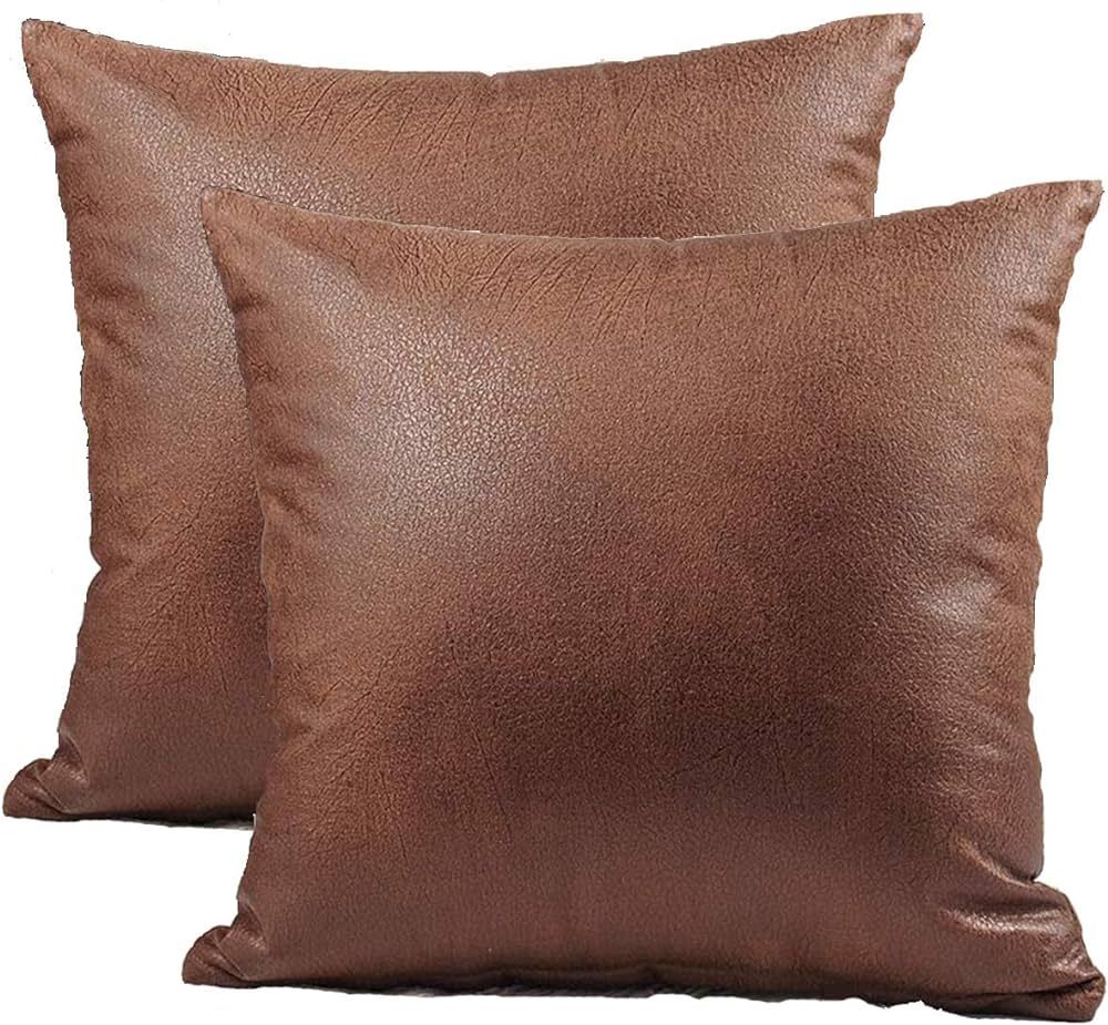 Faux Leather Throw Pillow Covers - 18 x 18 inch Decorative Cushion Cover for Couch Set of 2 Pillowca | Amazon (US)