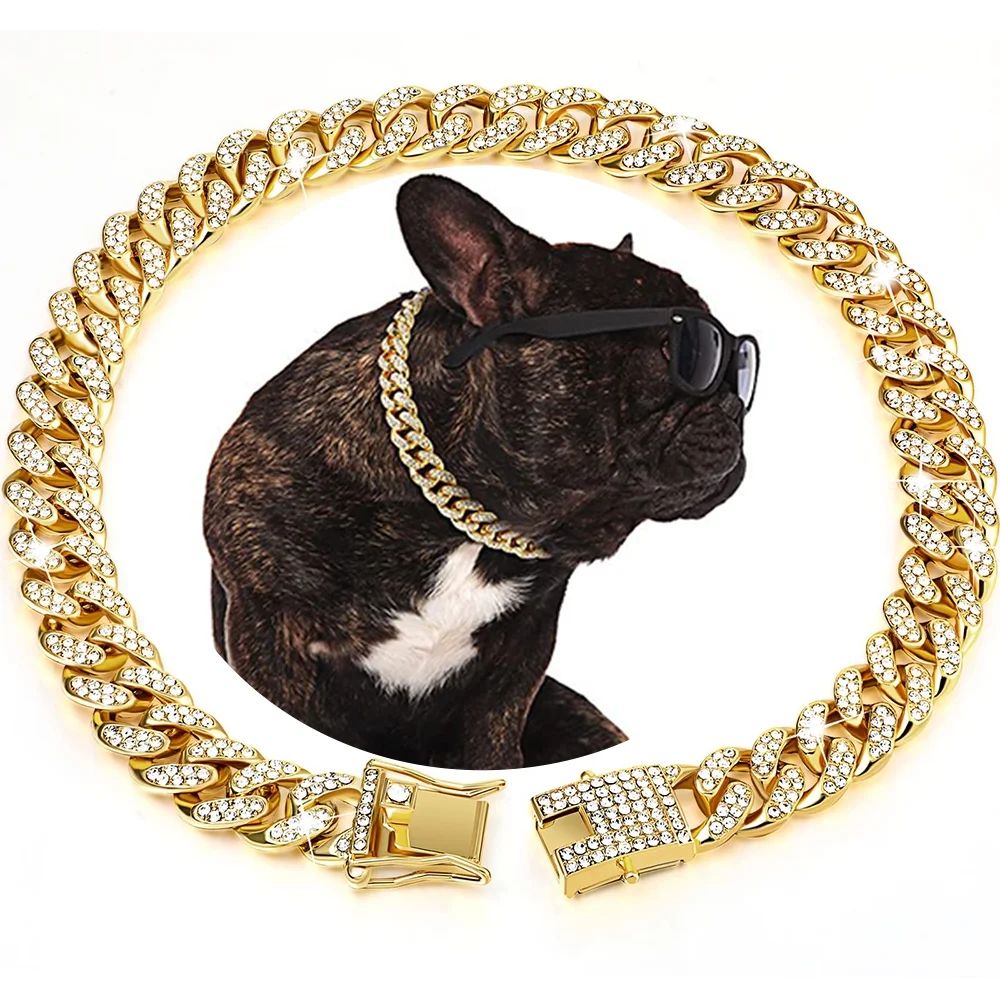 Ugerlov Dog Chain Collar Diamond Cuban Link Dog Collar, Chain Dog Collars with Secure Buckle, Pet... | Walmart (US)