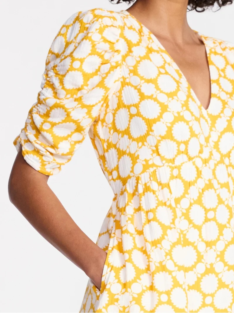 Time and Tru Women's Cotton Tiered Midi Dress with Elbow Length Sleeves, Sizes XS-XXXL | Walmart (US)