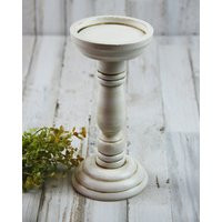 Country Farmhouse Antique White Candle Holder, Wooden Pillar Holders, Rustic Fireplace Mantel Home D | Etsy (US)