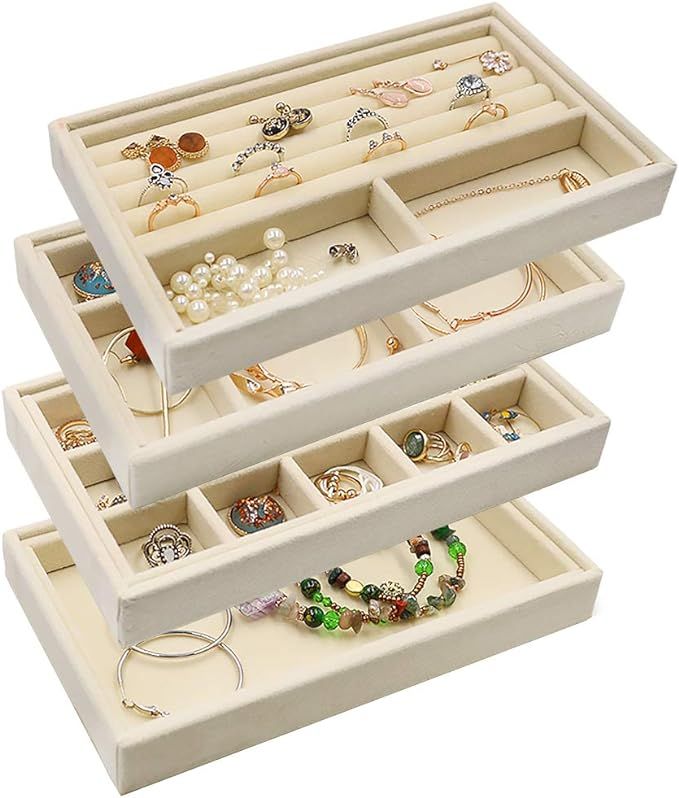 Velvet Jewelry Drawer Inserts Trays, Earring Organizer Stackable Jewelry Display Trays, Box Ring ... | Amazon (US)
