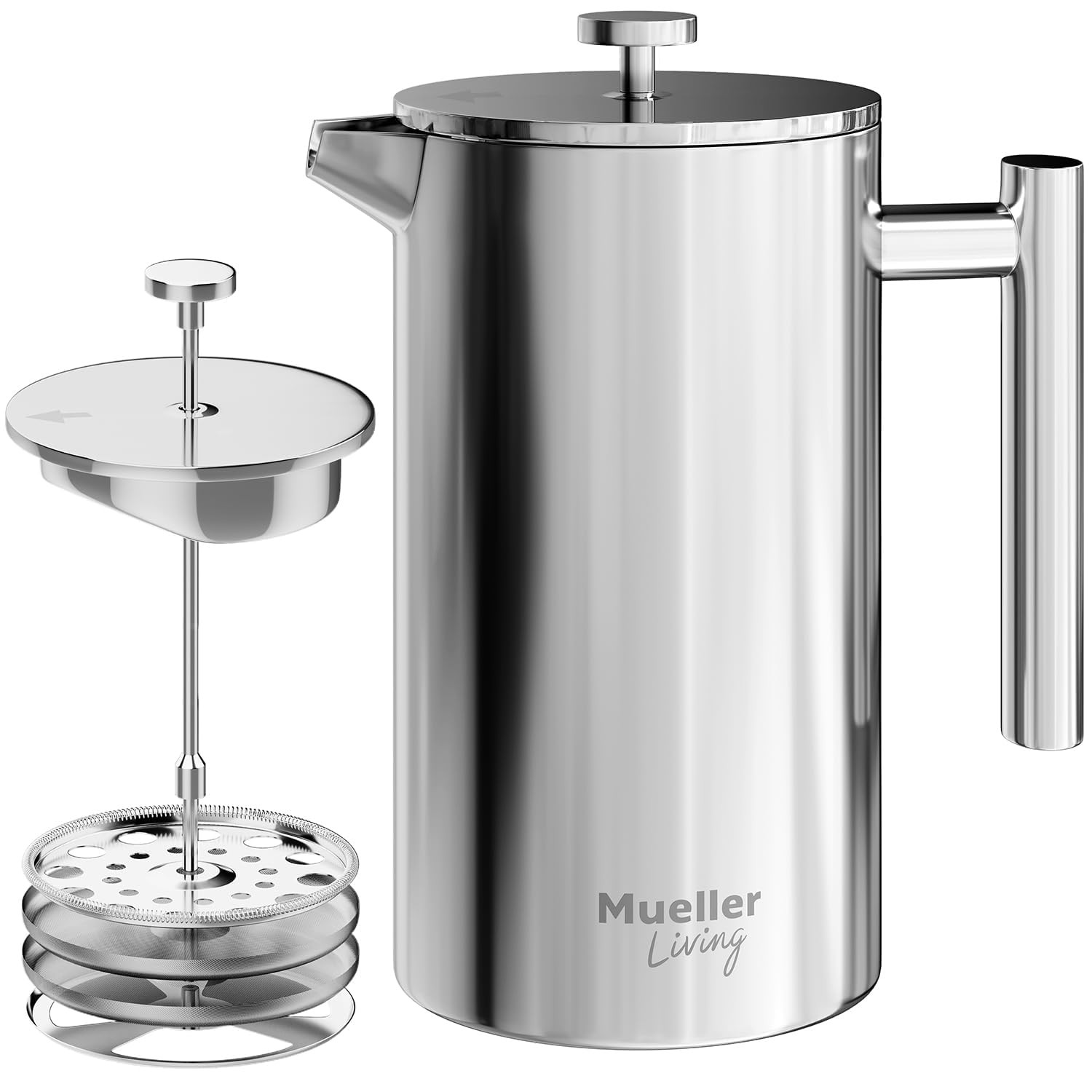 MuellerLiving French Press Coffee Maker 34oz, Stainless Steel French Press Coffee, 4 Filter Heat ... | Amazon (US)