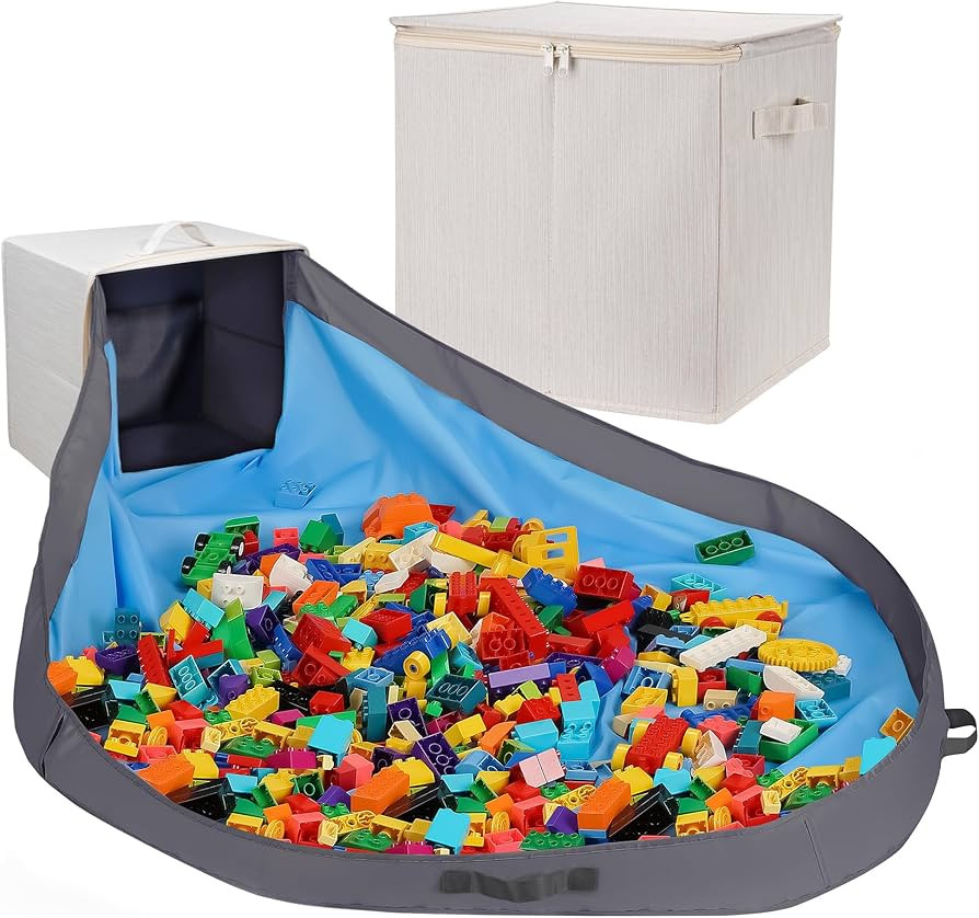 SAM AND MABEL Toy Storage Organizer with Play Mat for Kids – 13" x 13" x 13" Stackable and Fold... | Amazon (US)