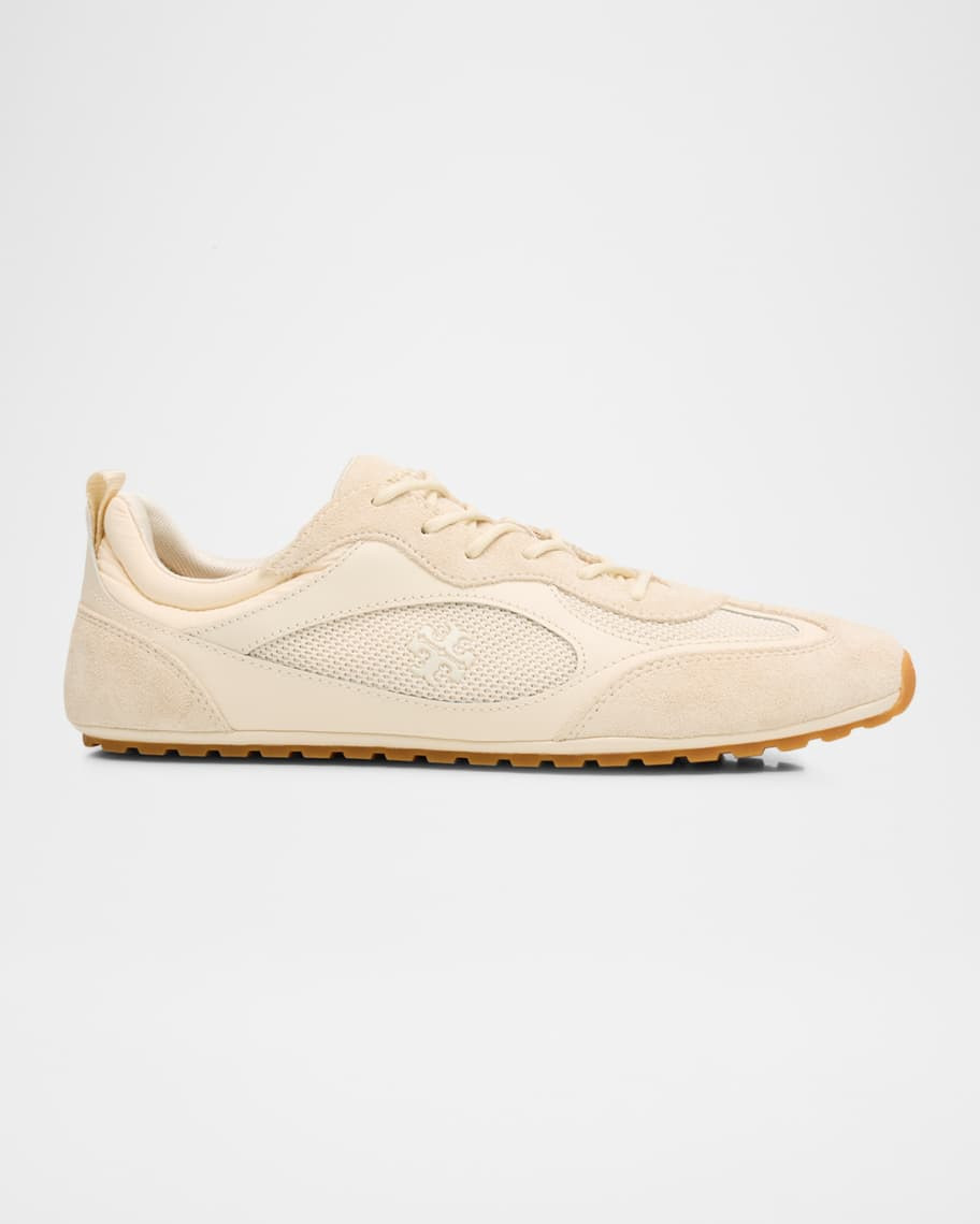 Tory Burch Field Leather and Suede Low-Top Sneakers | Neiman Marcus