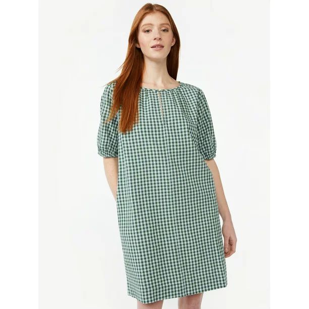 Free Assembly Women's Shirred Neck Mini Dress with Short Sleeves | Walmart (US)