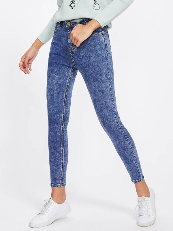 Bleach Wash Skinny Crop Jeans | SHEIN