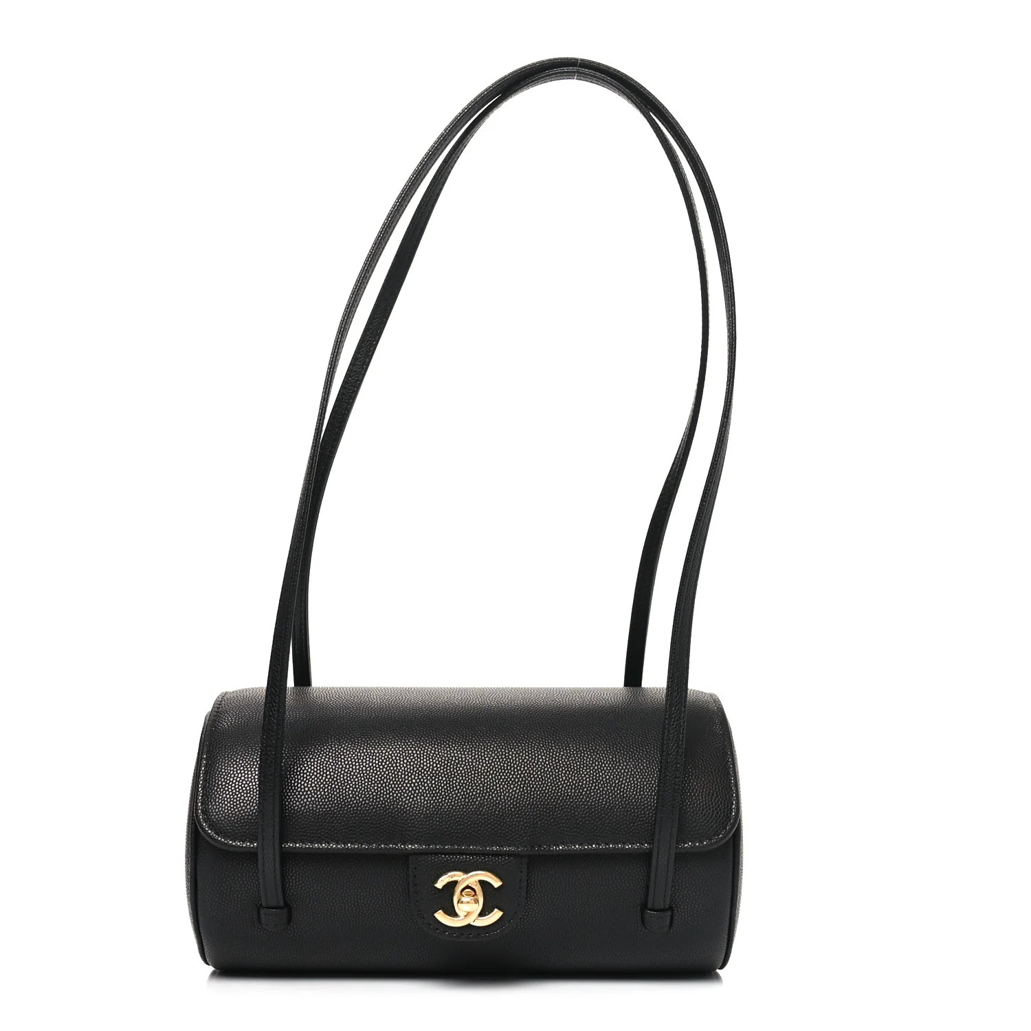 Shiny Caviar Preppy Coco Small Bowling Bag Black | FASHIONPHILE (US)