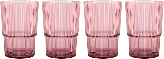 Drinking Glasses 4 Ribbed Drink Glasses 15.38 oz Vintage Glass Cups, Stackable Origami Style Wate... | Amazon (US)