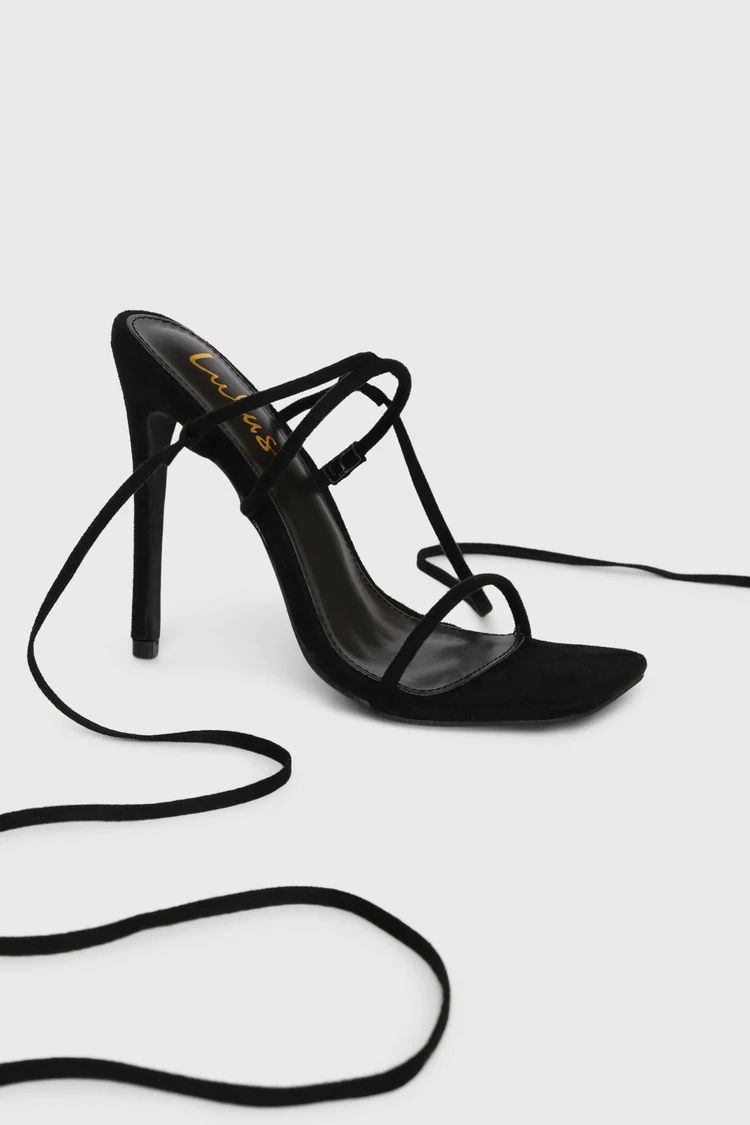 Majorine Black Suede Feather Lace-Up High Heel Sandals | Lulus (US)