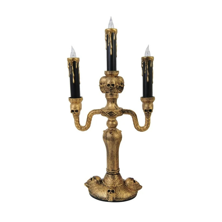 Skull Candelabra Tabletop Decor, Black and Gold, 14", Halloween by Way To Celebrate - Walmart.com | Walmart (US)
