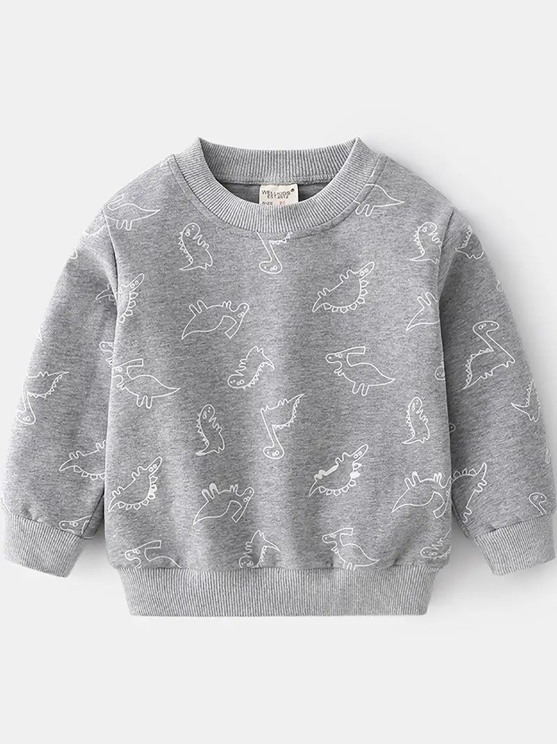 Boys Dino Print Pullover Sweatshirt Long Sleeve Crew Neck - Temu | Temu Affiliate Program
