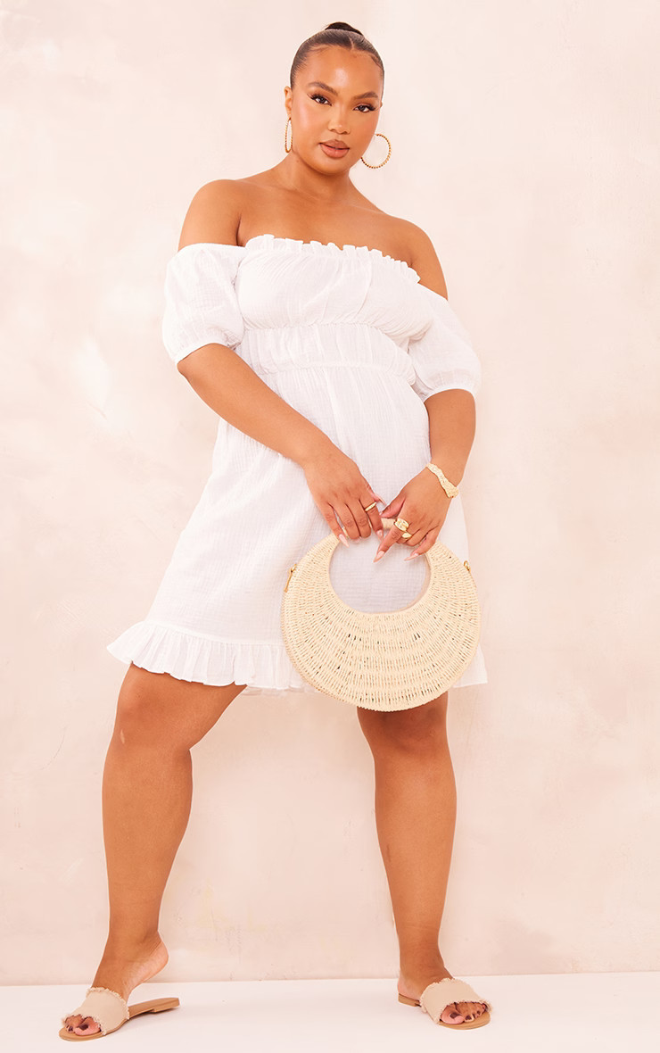 Plus White Puff Sleeve Cheesecloth Shift Dress | PrettyLittleThing US