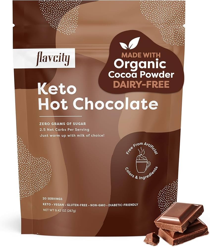 FlavCity Keto Hot Chocolate Powder, Original – Dairy-Free & Sugar-Free Organic Cocoa Powder Dri... | Amazon (US)