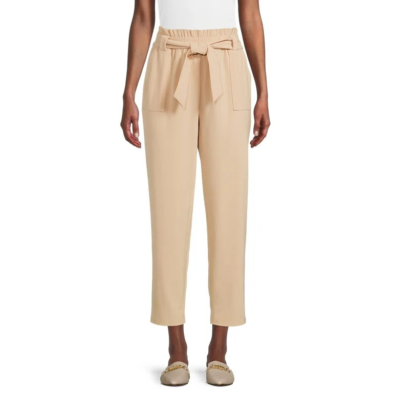 Nine.Eight Women’s Cropped Paper Bag Waist Pants | Walmart (US)