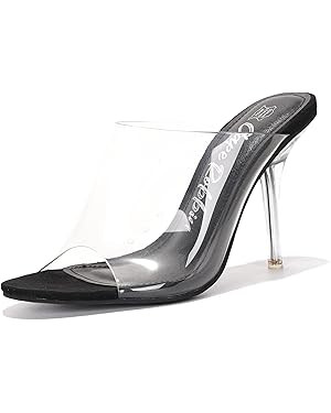 Women's Clear Stiletto Mules - Sleek Round Toe, 3.75 Inch Heel, Genuine PU Leather Insole, Slip O... | Amazon (US)