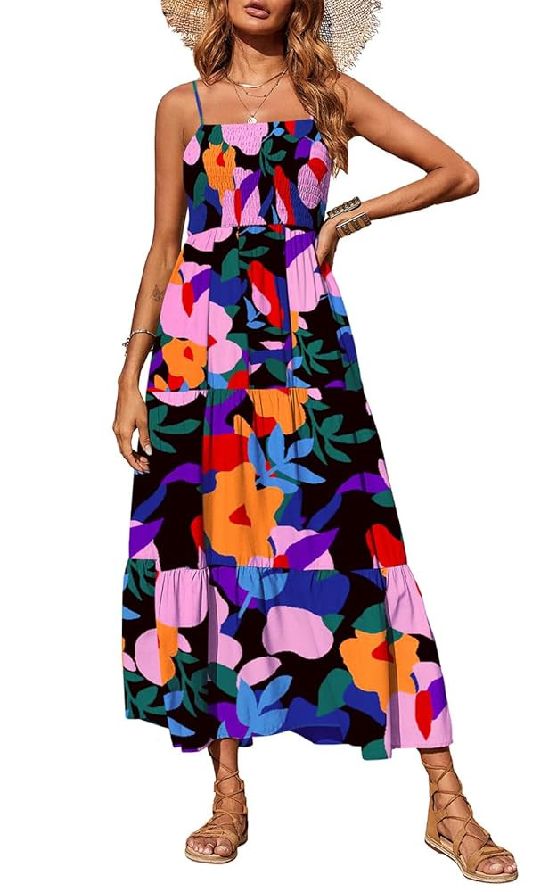 PRETTYGARDEN Women's Summer Maxi Dress 2025 Casual Boho Sleeveless Spaghetti Strap Smocked Tiered... | Amazon (US)