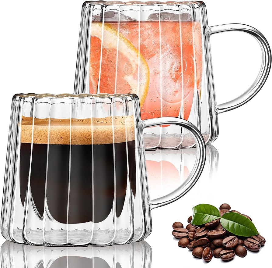 Joeyan Double Walled Glass Coffee Mugs,Latte Cappuccino Tea Cups with Handle,Insulated Borosilica... | Amazon (US)