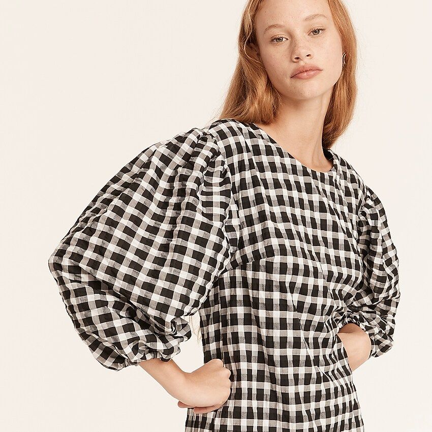 Puff-sleeve mini dress in textured plaid | J.Crew US