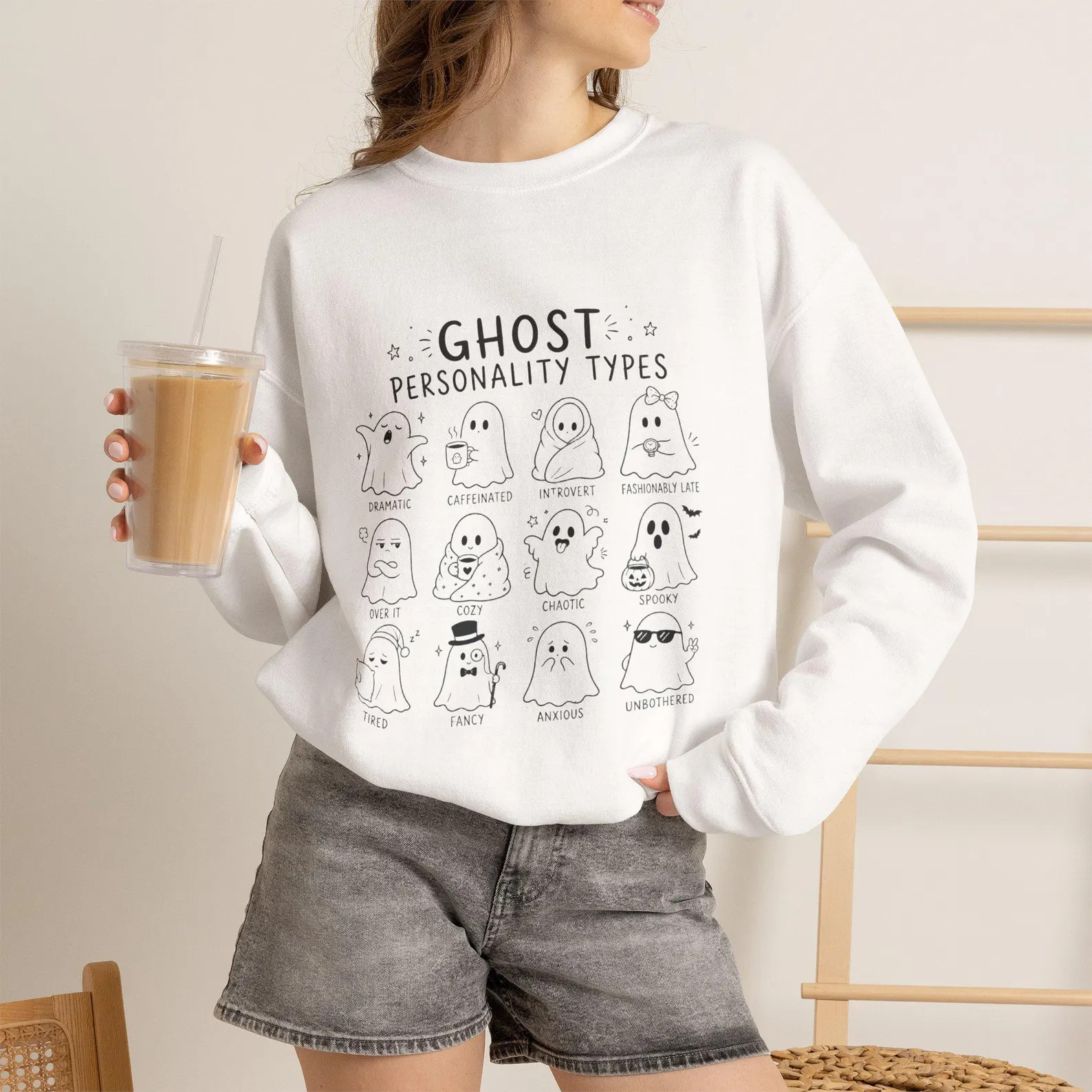 Ghost Personality Types Sweatshirt | Cute Ghost Illustration, Halloween Theme | Etsy (Global)