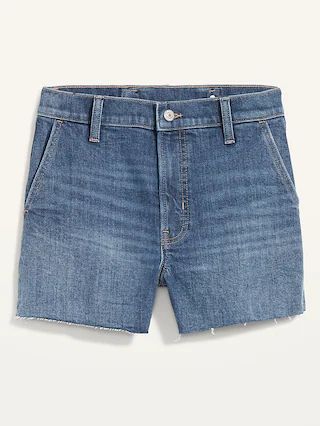 Higher High-Waisted Sky-Hi A-Line Cut-Off Workwear Jean Shorts for Women -- 3-inch inseam | Old Navy (US)