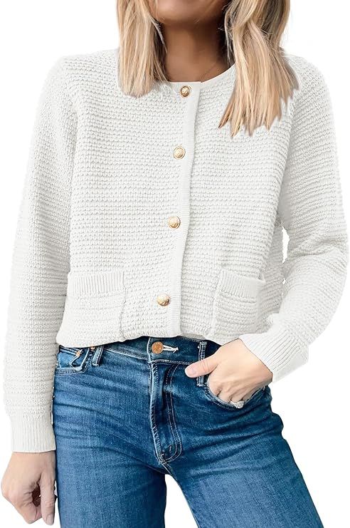 ANRABESS Women's Cardigan Sweaters 2023 Fall Open Front Long Sleeve Button Down Chunky Knit Cropp... | Amazon (US)