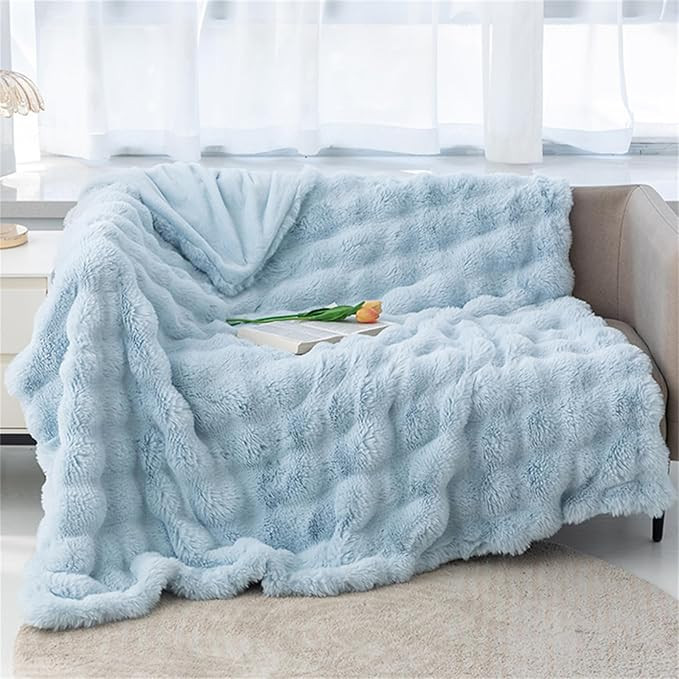 Faux Rabbit Fur Throw Blanket Winter Warm Thick Bubble Faux Fur Blanket Super Soft Double Sided P... | Amazon (US)