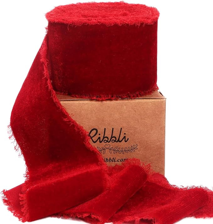 Ribbli Red Velvet Ribbon 2 Inch Handmade Frayed Vintage Christmas Ribbon for Gift Wrapping Christ... | Amazon (US)