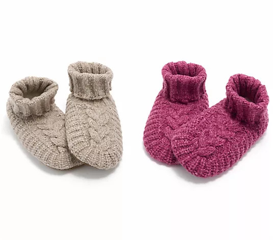 MUK LUKS Set of 2 Shea Butter Infused Cable Knit Fold Over Slipper Sock - QVC.com | QVC
