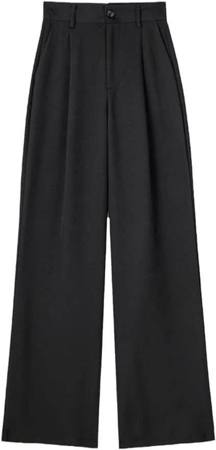 UIOKLMJH Women Summer Wide Pants with Folds Button Front High Waisted Office Suit Trousers | Amazon (US)