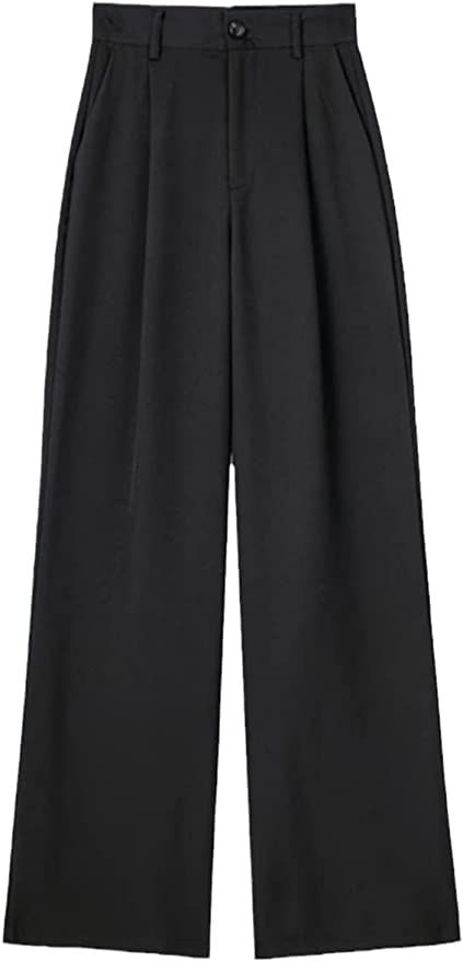 UIOKLMJH Women Summer Wide Pants with Folds Button Front High Waisted Office Suit Trousers | Amazon (US)