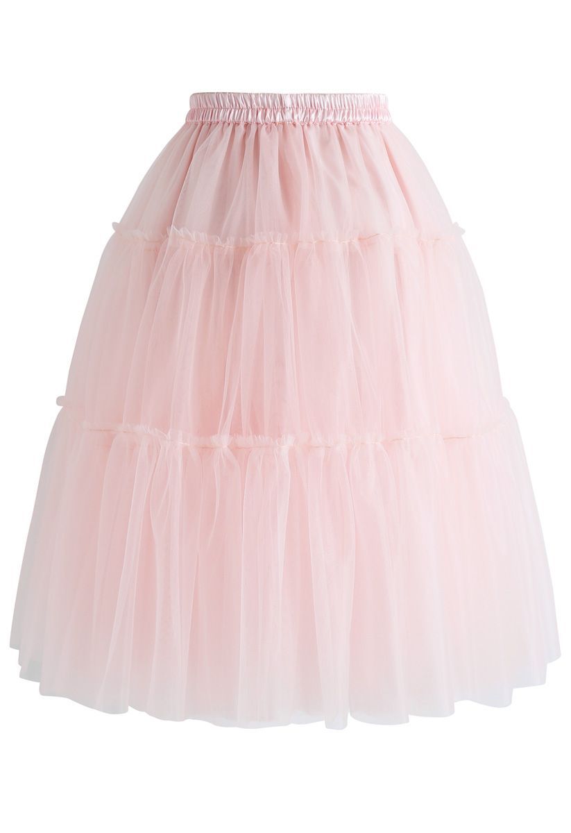 Amore Tulle Midi Skirt in Pink | Chicwish
