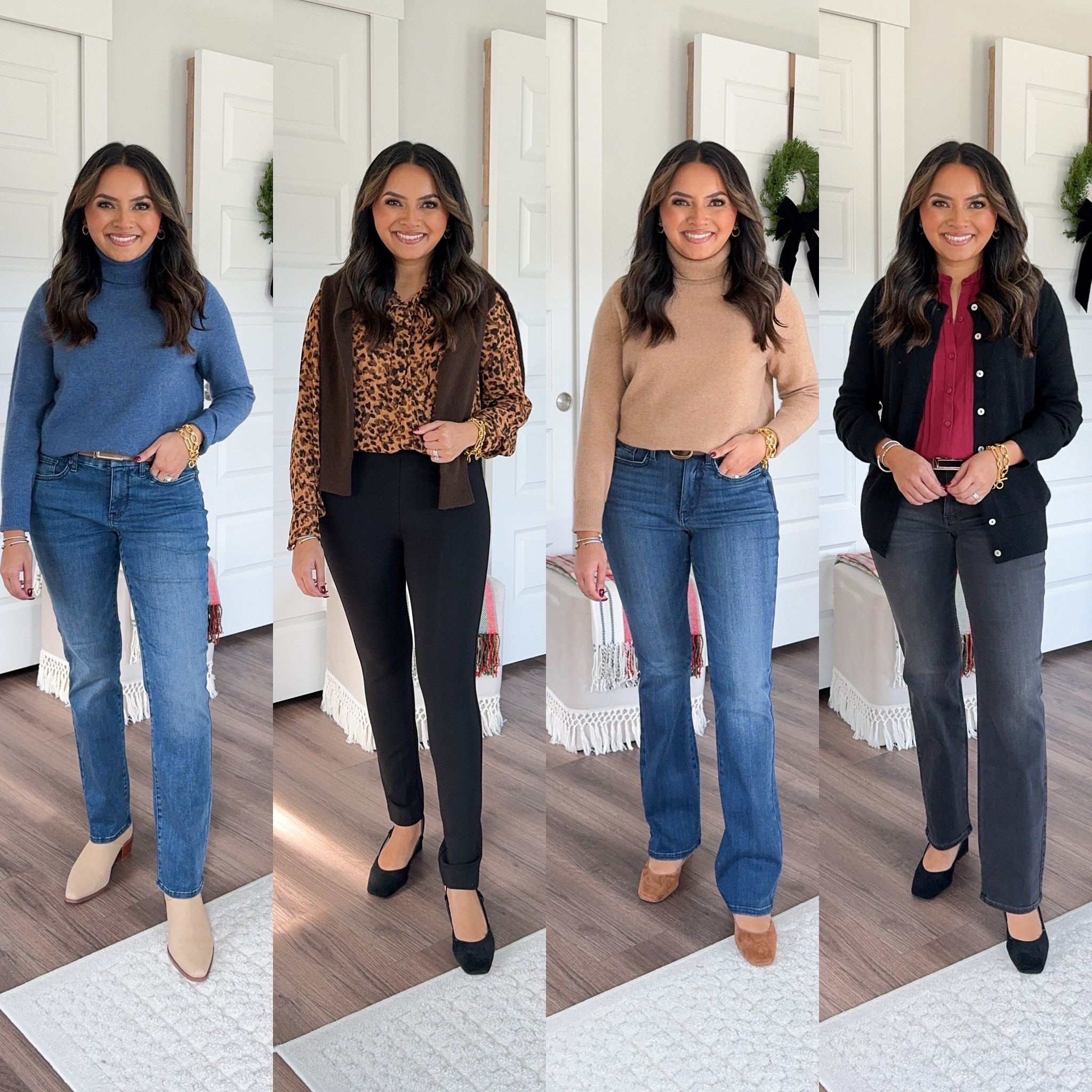 40% off site wide with code BFSALE

Blue cashmere sweater size xs TTS 
Jeans size xs petite TTS - usually size 2/26 petite 
Tan Boots size 5.5 TTS 

Leopard blouse size XS TTS 
Brown sweater size XS TTS 
Black leggings size S Petite TTS 
Black pumps size 5 TTS 

Tan turtleneck size XS TTS 
Brown belt size XS TTS 
Blue bootcut jeans size 2 petite TTS 
Brown heels size 5 TTS 

Black cardigan size XS TTS 
Wine pleated blouse size XXS TTS 
Black Belt size 26-30”  
Dark grey jeans size 2 petite TTS
Black pumps size 5 TTS 


Fall outfit 
Fall dress 
Fall fashion 
Thanksgiving outfit 
Christmas outfit 
Holidays 
Denim 
Jeans 
Black Friday 
Cyber Week 

Honey Sweet Petite 
Honeysweetpetite

#LTKCyberWeek #LTKStyleTip #LTKSaleAlert