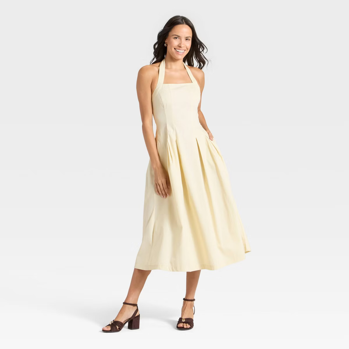 Women's Midi Halter Dress - A New Day™ Cream M | Target