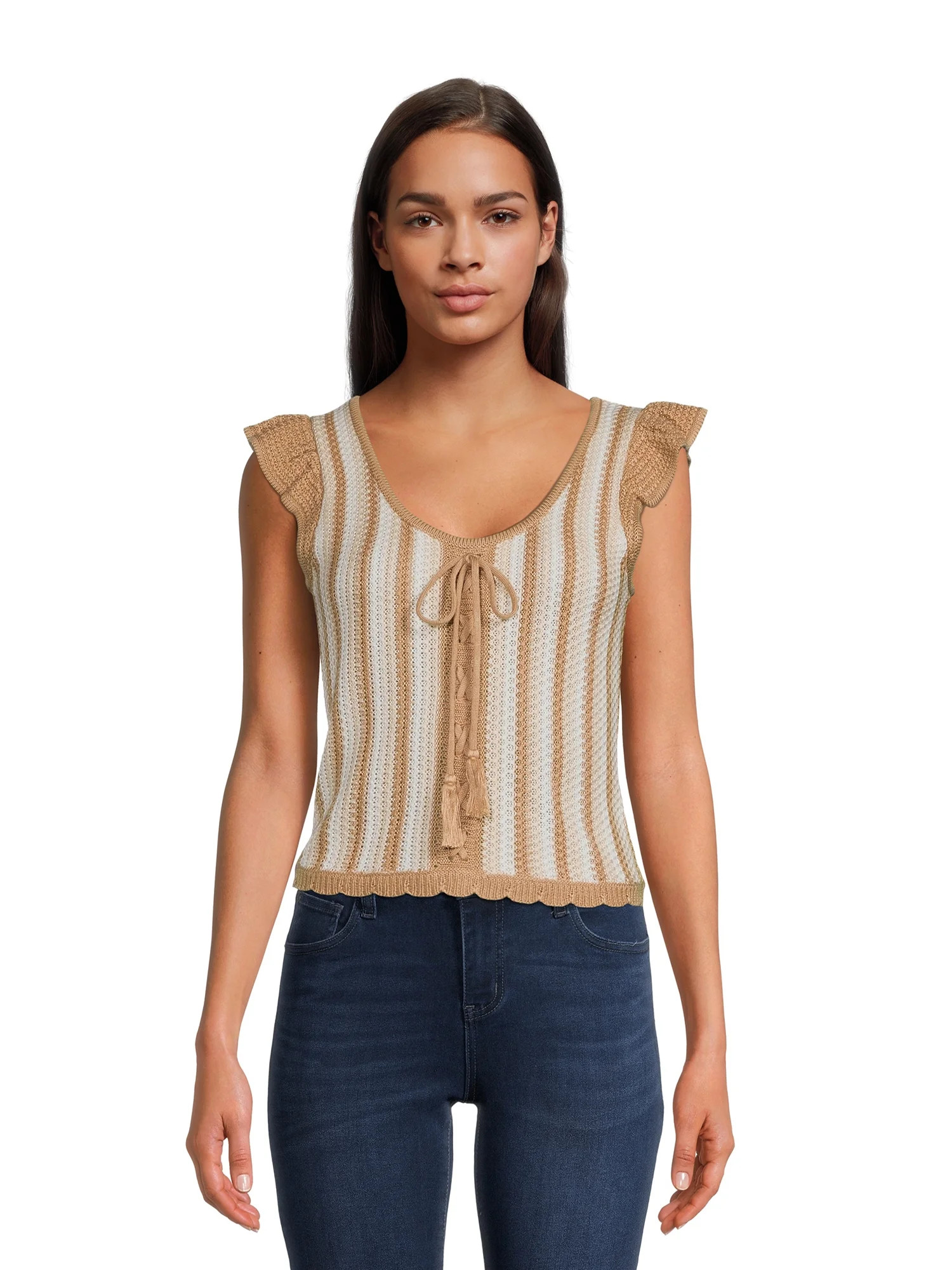 Madden NYC Juniors Lace-Up Crochet Top, Sizes XS-3XL | Walmart (US)
