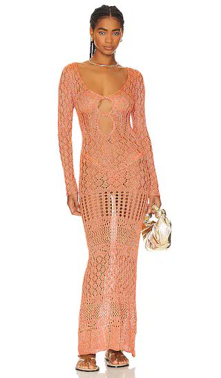 X Revolve Long Sleeve Crochet Maxi Dress in Orange Shimmer | Revolve Clothing (Global)