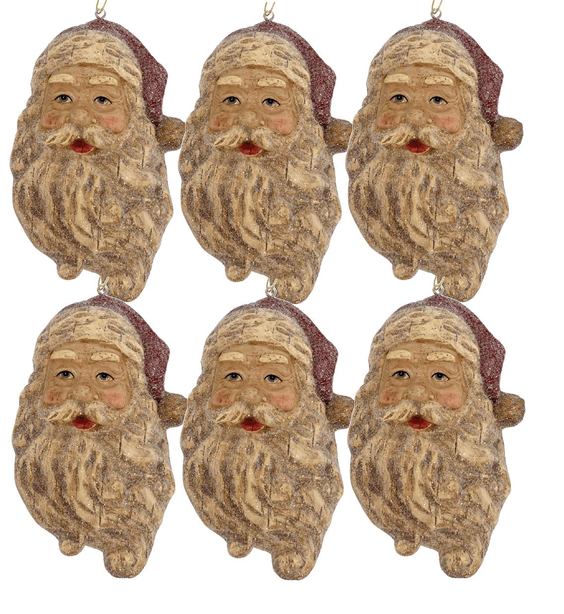 Holiday Time Set of 6 Santa Red Hat Ornaments. Merry Tidings Theme. Vintage Look & Brown Color. -... | Walmart (US)