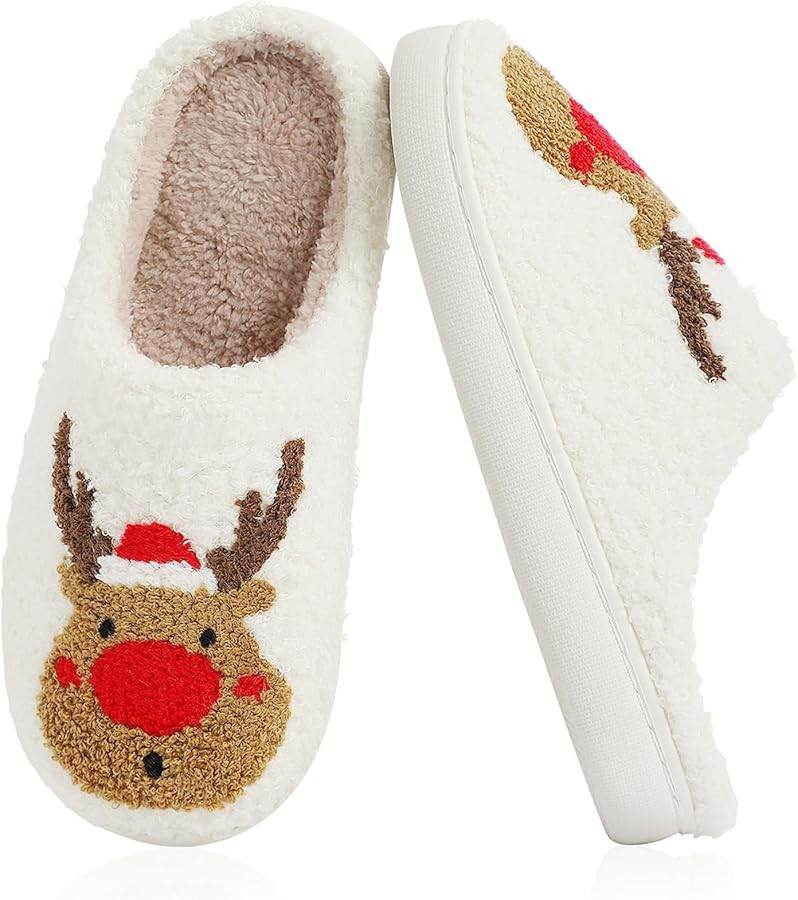 Menore Christmas Reindeer Slippers for Womens Mens Plush Warm Santa Claus Slippers Fuzzy House Sl... | Amazon (US)