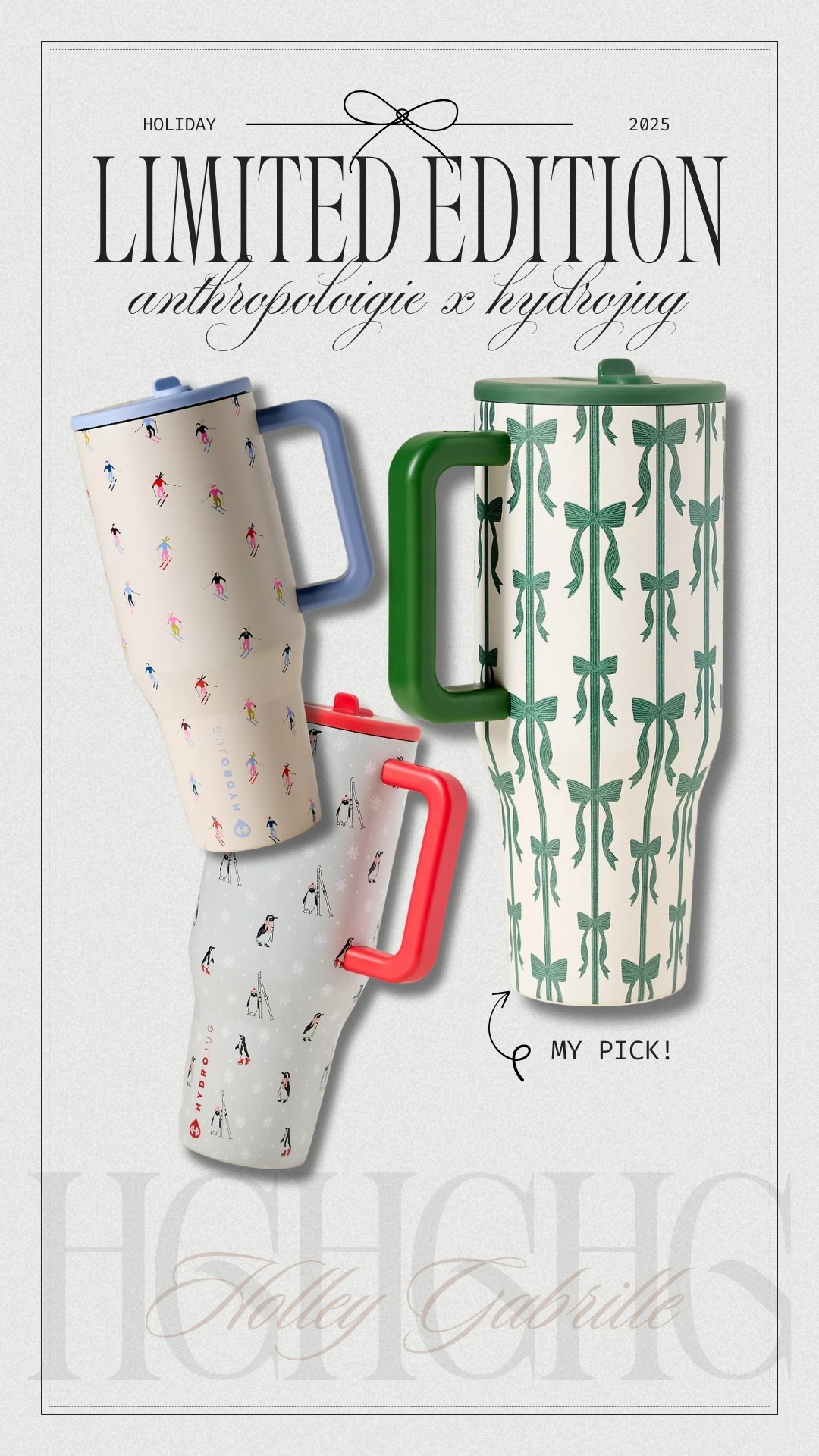 Limited edition HOLIDAY HYDROJUG launch at Anthropologie! Obsessed w/ the green bow one! 😍🎄🎅🏼 40 ounces of course! 

Seasonal / water tumbler / Christmas / Holley Gabrielle finds 

#LTKFindsUnder50 #LTKSeasonal #LTKActive