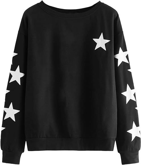 SweatyRocks Women's Long Sleeve Sweatshirt Star Graphic Print Pullover Shirt Top | Amazon (US)