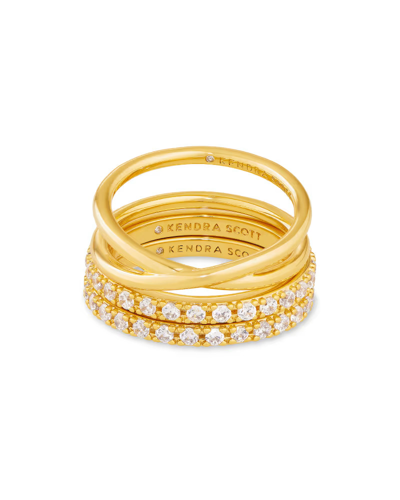 Livy Gold Ring Set of 3 in White Crystal | Kendra Scott
